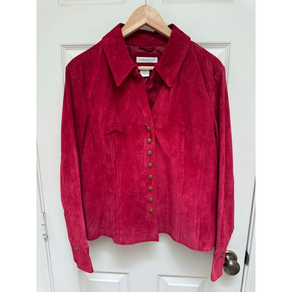 Coldwater Creek Red Leather Suede Leather Snap Button Jacket Size Large Tailored